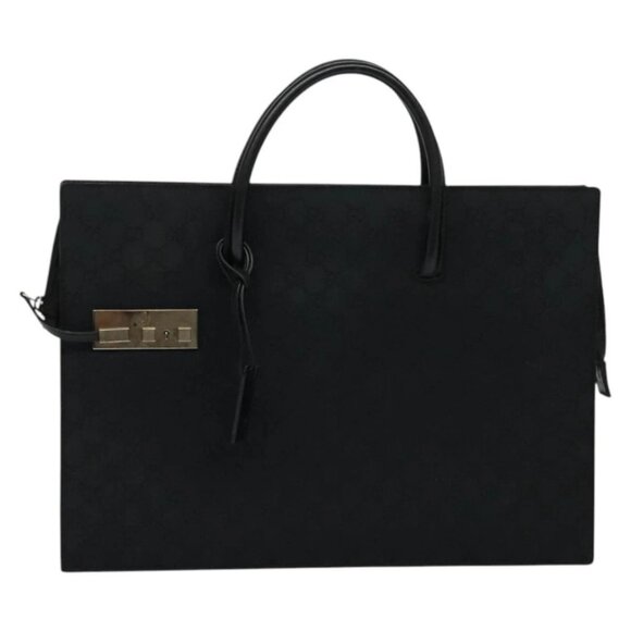 GUCCI GG Canvas Hand Bag Black Silver 015 3708 Auth - Picture 2 of 16